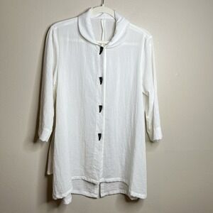 Women's 100 Linen Fridaze Top Lagnelook Beach Coverup Boho Relaxed White Tunic S
